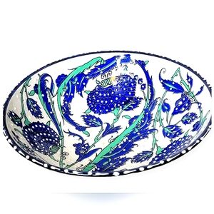 UNIQUE VINTAGE Nakkas Ceramics 12" serving bowl hand-painted in Turkey GORGEOUS